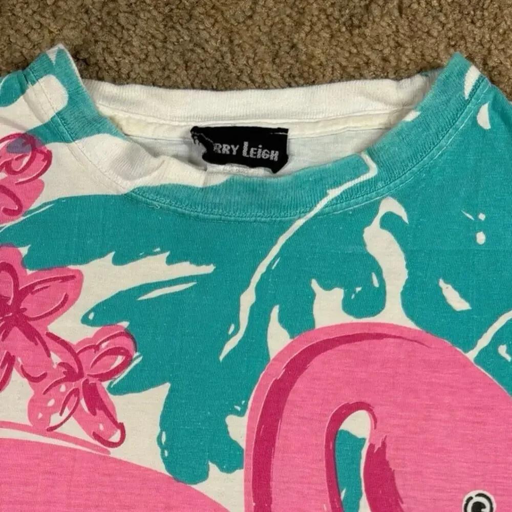 Vintage 90s Flamingo Tropical T-Shirt Colorful Graphic Tee Size L Pre owned